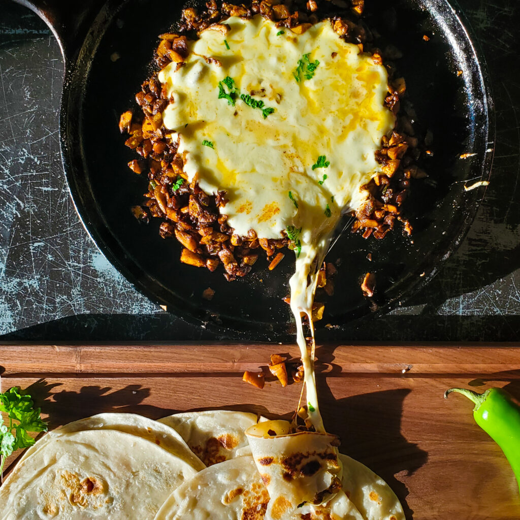 Queso Flameado with Mushroom Jalapeno “Chorizo” Southern & Modern